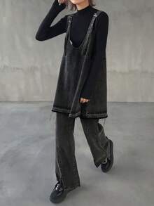 FRIFUL 女式休闲水洗牛仔上衣和裤子套装