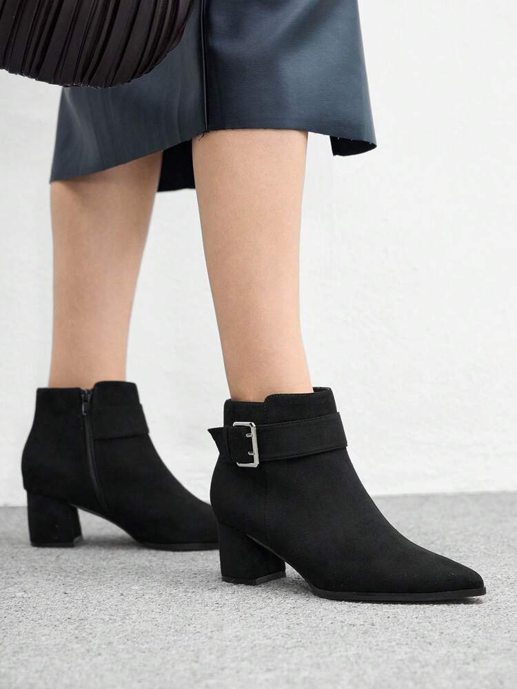 CUCCOO BIZCHIC Women's Pointed Toe Buckle Design Casual Fashion Ankle Boots
