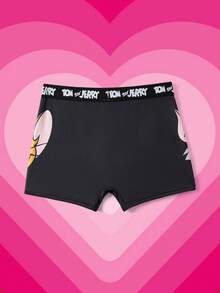 TOM & JERRY X SHEIN 1pc Men's Comfortable Soft Cartoon Face Pattern Letter Waistband Trunks,Comfortable,Soft,Cute,,Basic Casual Boxer Brief Cartoon Boxers Funny Boxers For Men Graphic Boxers - Black - View 2