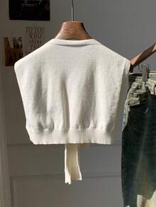 Comfortcana Women's Y2k White Casual Cute Solid Color Knitted Shawl, Autumn/Winter Old Money