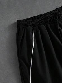 PAVTROS Men's Letter Print Hooded Zip-Up Jacket And Contrast Trim Pants Set Men 2 Pieces Set Men Street Wear Sets Men Tracksuit Set Jogging Suits Men Jogging Set,Windbreaker/Outdoor Windbreaker,Parka,Streetwear,Jogging, Jogging Set Tracksuit Set Men Street Wear Sets 2 Pieces Set, Fall Clothes - Black - View 8