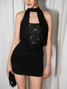 Sweetina Rochie mini pentru femei, model floral, cu imprimeu floral, stil retro, cu mânecă lungă, stil Vintage, cu mânecă lungă