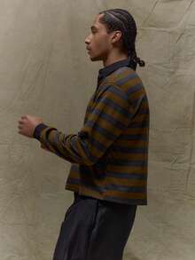 Musero Striped Oversized Long Sleeve Button Up Hidden Placket Collared Polo Shirt Top Fall SPRING SUMMER - Multicolor - View 5