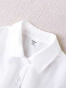 SHEIN 2 件套女孩休闲装 - 心形条纹背心 + 有领长袖衬衫裙，适合日常优雅都市和学校穿着 - 灰色 - 查看 8