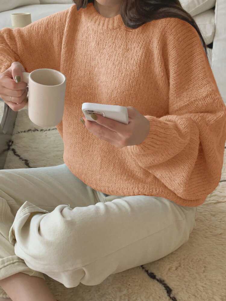 DAZY Casual Solid Color Drop Shoulder Sweater, Autumn/Winter