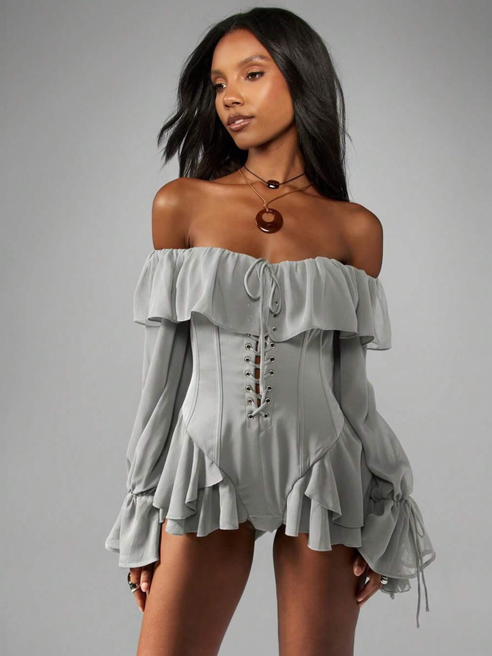 corset bodysuit dress Bandeau Corset Lace Up Back Detail Bodysuit In Black Satin | EGO US