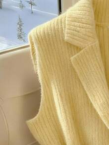 GlowEve 女士优雅休闲无领口袋针织开衫背心，不含腰带 - 黃色 - 查看 4