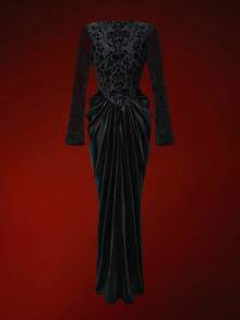 Glisette Lace Long Sleeve Waist Cinched Elegant Women Long Dress