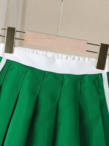 2025 年新款女童 4-7 岁缎带饰边百褶裙，热销经典休闲舒适简约风格，适合旅行、日常、上学、度假、户外、返校