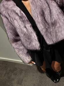 Glamine Women's Fashionable Faux Fur Short Jacket, Autumn/Winter - Dusty Pink - View 3