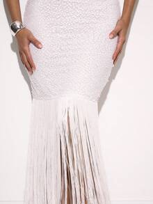 MUSERA 圆领亮片修身流苏长裙，圣诞节场合性感夜游冬季优雅可爱魅力