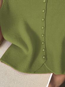 Franclia 休闲宽松无袖高领纽扣针织上衣，红色，女士，春秋季 - 綠色 - 查看 4
