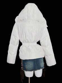 SHEIN ICON 女士纯色长袖连帽宽松休闲冬季夹克 - 白色 - 查看 11