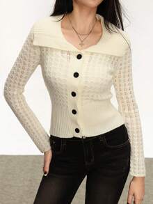 Rina Fox Collared Knit Cardigan, Cozy Sweater For Autumn/Winter