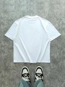 Manfinity ZONE917 Oversized Casual Funny Dalmatian Print White Cotton Knit T-Shirt (Wide Sleeves, Collar, Hem)