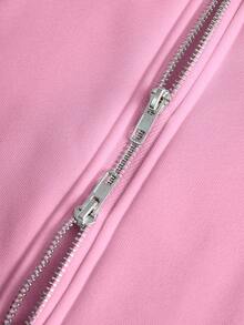 PAVTROS 男士创意文字图案刺绣金属拉链保暖连帽卫衣，粉色街头风连帽衫，秋冬款，长袖上衣