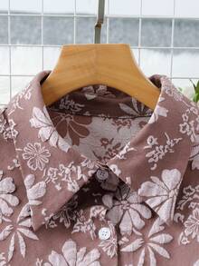SHEIN LUNE 女士紫色和粉色提花面料长袖休闲通勤优雅复古衬衫 - 彩色 - 查看 5
