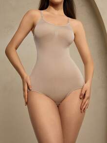 Anewsta Women's Apricot Backless Briefs Body Shaper With Tummy Control And Slight Stretch Casual Long Shapewear Bodysuit - Apricot - View 2