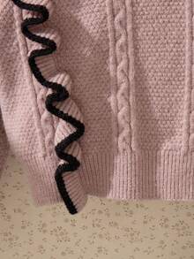 Souflis Souflis 2 件套女童圆领毛衣和荷叶边腰格子迷你裙套装，幼儿/小女孩针织开衫和裙子套装，秋冬 - 粉色 - 查看 4