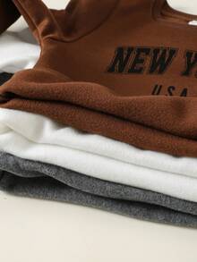 SHEIN 6 件套年轻男孩可爱休闲运动百搭字母图案长袖运动衫和慢跑裤运动服套装，秋冬 - 彩色 - 查看 5