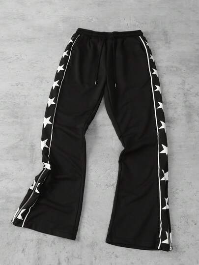 Street Life Men's Casual Star Print Drawstring Waist Flare Pants, Autumn