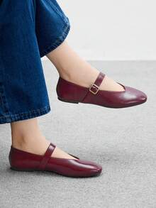 CUCCOO BIZCHIC Women's Fashion Commuter Versatile Casual Mary Jane Flat Shoes For Christmas - Burgundy - View 5