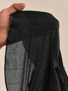 Zivah 2025秋季新品，适合生日派对、聚会、宴会、返校季、学院风、学生装、日常出行、百搭基础款、休闲、邮轮旅行、时尚、街头风、优雅、通勤、商务休闲等场合。这款开襟无袖垂褶不对称下摆罩衫搭配宽松阔腿裤，裤腿带有口袋，采用红棕色竖条纹纹理面料，是秋季女士两件套的理想之选。 - 黑色 - 查看 8