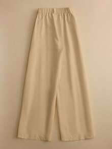 GlowEve 双色荷叶边袖腰带衬衫和阔腿裤 - 卡其色 - 查看 3