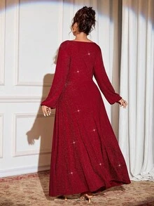 Elenzga Đầm Maxi Cổ Xếp Ly Sang Trọng, Thanh Lịch, Tay Dài, Phù Hợp Cho Tiệc, Tiệc Tùng và Vũ Hội - Đỏ - Xem 2
