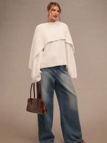 SHEIN BAE 女士经典纯色优雅长袖套头毛衣，适合冬季、秋季、万圣节、圣诞节、新年、感恩节等各种场合穿着。这款白色毛衣宽松舒适，休闲百搭，保暖舒适，是圣诞节的理想之选。也可作为派对上衣或圣诞毛衣穿着。 - 杏色 - 查看 5