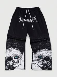ROMWE MEN Street Life Pantaloni da uomo con gamba dritta e stampa di personaggi dei cartoni animati alla moda - Multicolore - Visualizzare 1