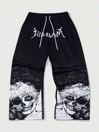 Street Life Herren modische gerade Hose mit Cartoon-Charakter-Muster