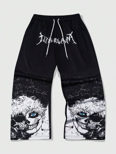 Street Life Men's Fashionable Gothic Cartoon Character Print Straight Leg Pants