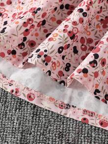 SHEIN Váy suông họa tiết hoa đơn giản, cổ tròn, tay xếp ly, dáng rộng, thời trang dành cho nữ - Bụi hồng - Xem 8