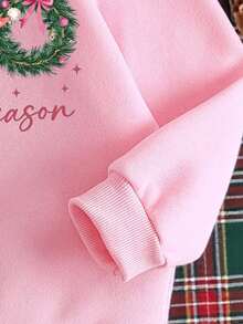 Young Girl' Basic Round Neck Fleece Sweatshirt - White - Pink - View 4