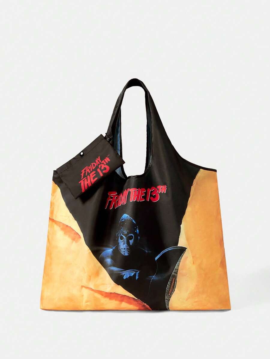 WB Horror X SHEIN Modische, süße Cartoon Halloween-Muster, wasserdichte Tragetasche mit großer Kapazität