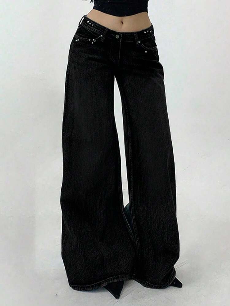 Women's Fashion Washed Low Waist Wide Leg Jeans