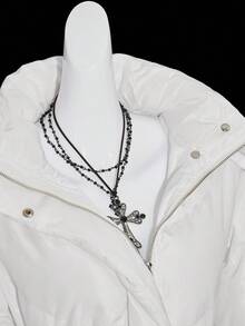 SHEIN ICON 女士纯色长袖连帽宽松休闲冬季夹克 - 白色 - 查看 7