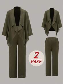 SHEIN 2pcs Maternity Loose Fit Military Green Jacket & Pants Set - Army Green - View 1