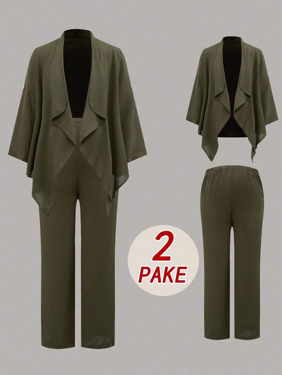 SHEIN 2pcs Maternity Loose Fit Military Green Jacket & Pants Set - Army Green - View 1