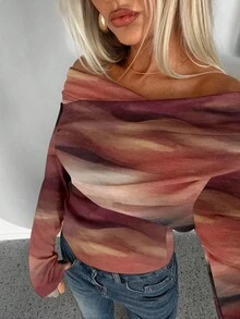 Aloruh Maglietta a maniche lunghe con scollo a V, con motivo tie-dye marrone, adatta per l'autunno/inverno, versatile per uso casual, vacanze bohémien, festival musicali e relax in autunno - Multicolore - Visualizzare 1
