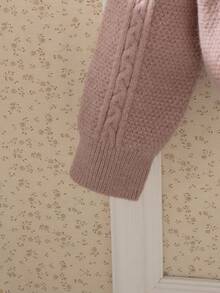 Souflis Souflis 2 件套女童圆领毛衣和荷叶边腰格子迷你裙套装，幼儿/小女孩针织开衫和裙子套装，秋冬 - 粉色 - 查看 3