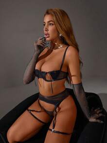 SpicyHot Bộ đồ lót gợi cảm tinh tế màu hồng cánh sen dành cho nữ - màu đen - Xem 4