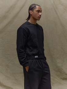 Musero Oversized Boxy Fit Premium Crewneck Sweatshirt Branded Tag Detailing Top Fall SPRING SUMMER - Black - View 5