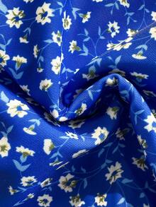 Swim Mod Summer Beach Ditsy Floral Ruffle Cut-Out One Piece Swimsuit - Blue and White - View 5