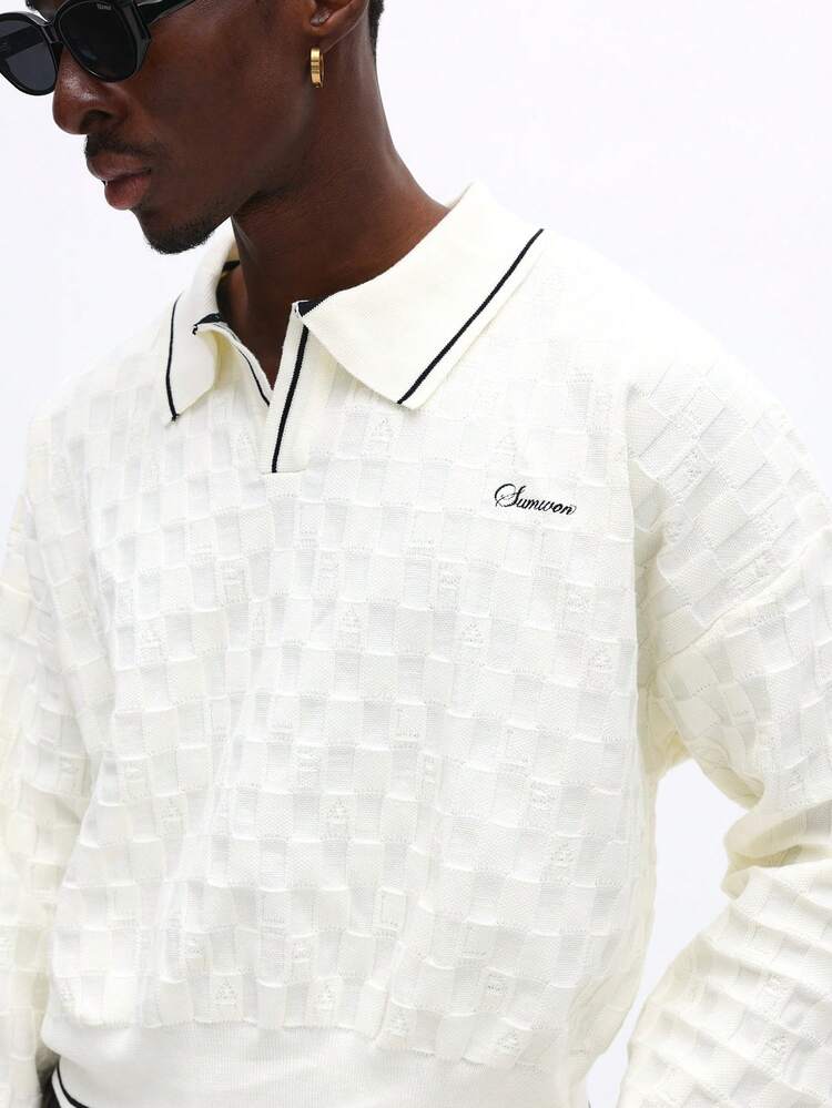 Cable Knit Sweater With Navy Piping