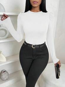 VaVaBold Women's Round-Neck Puff Sleeve Women's Elegant Slim Long-Sleeved T-Shirt, Autumn And Winter Women's Clothing, Bottom T-Shirt - White - View 5