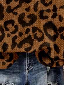 SHEIN LUNE 休闲豹纹仿效果简约图案圆领宽松女式卫衣，秋冬季，秋季女装，休闲款 - 彩色 - 查看 7