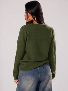 MUSERA Áo khoác cardigan dáng rộng cài nút, phong cách mùa xuân Y2K 90s, thường ngày, dễ thương, rộng thùng thình, thích hợp đi sân bay, đi học, mùa đông, đi làm, văn phòng, dự tiệc tối, thanh lịch. - xanh quân đội - Xem 5