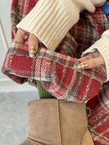 FRIFUL Pantalones rectos de cintura elástica a cuadros rojos para mujer, pantalones casuales sueltos y versátiles, para otoño/invierno, Año Nuevo, Navidad - Rojo - Ver 5